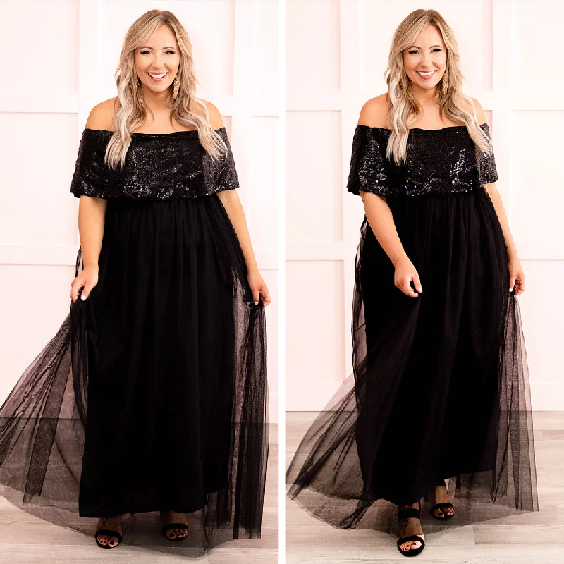 Posh Outlook Maxi Dress, Black Minimalist maxi dresses