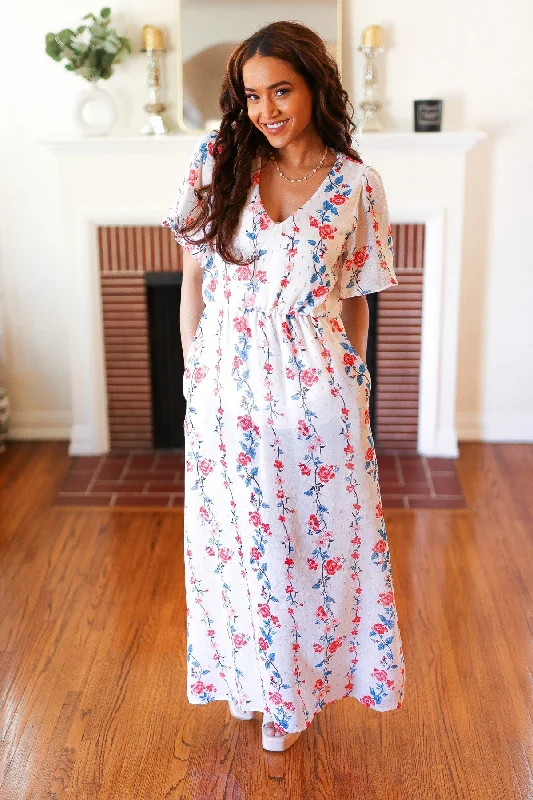 Red/Blue Floral Swiss Dot Chiffon Foil Maxi Dress (Open Pack) Sexy little black maxi dresses