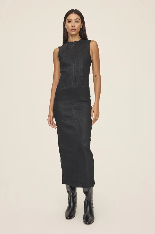 RKV - DENIM MAXI DRESS | NOIR WAX COATED Fall maxi dresses