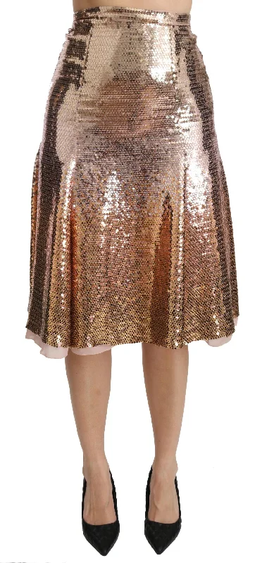 Dolce & Gabbana  Women's Gold Sequin A-Line Skirt Button-front unclassified skirts