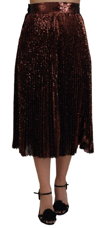 Dolce & Gabbana  Women's Bronze Sequined Pleated Skirt Tulle unclassified skirts