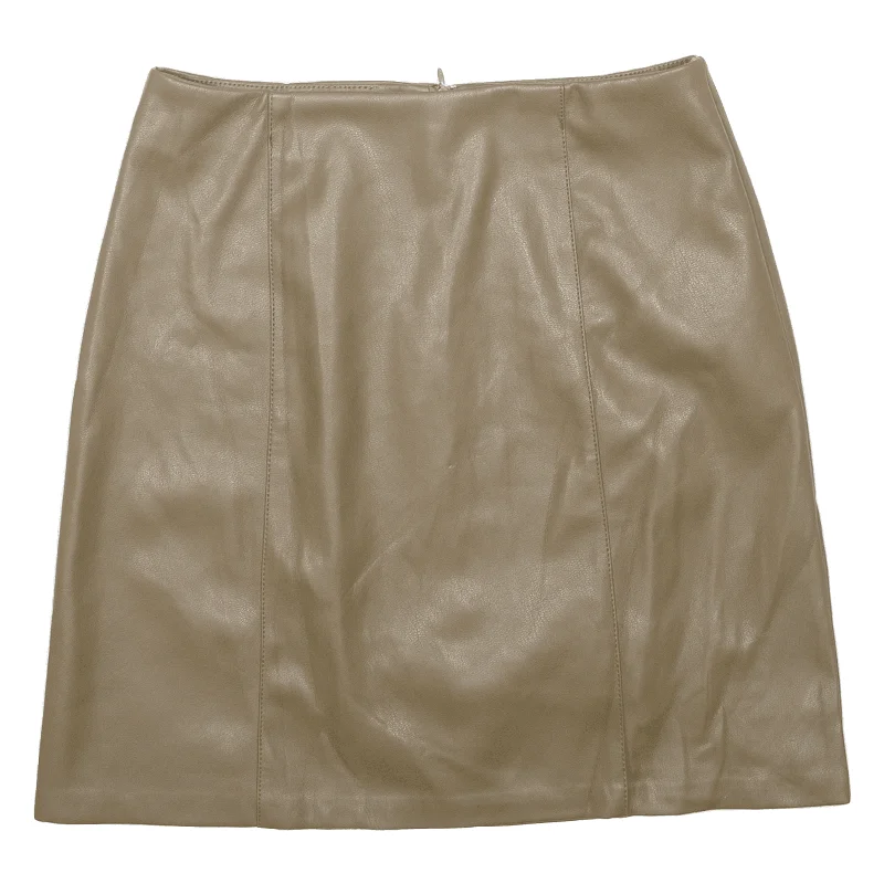 AMISU Faux Leather Womens Straight Skirt Green Short UK 8 Soft Denim Skirt