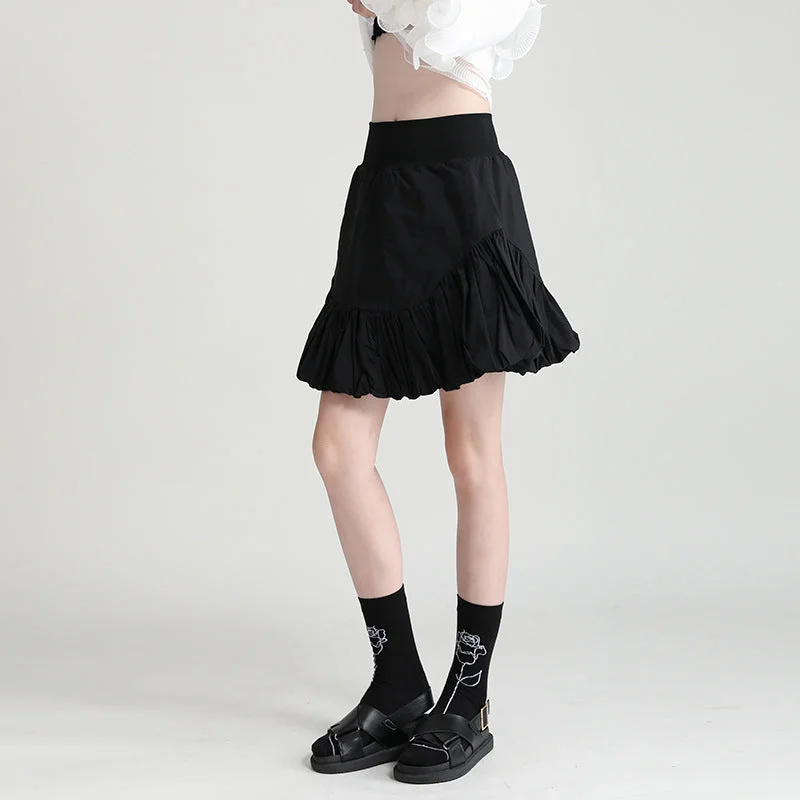 Elastic High Waist Bubble Bud Short Skirt Casual Skater Skirt