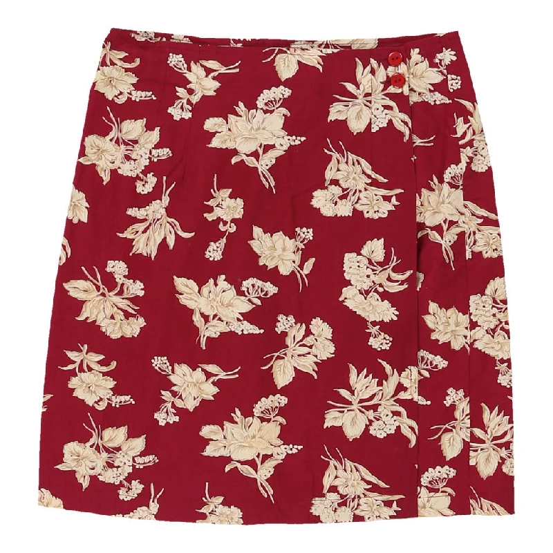 Express Collection Floral Mini Skirt - 25W UK 6 Red Cotton Distressed Mini Skirt