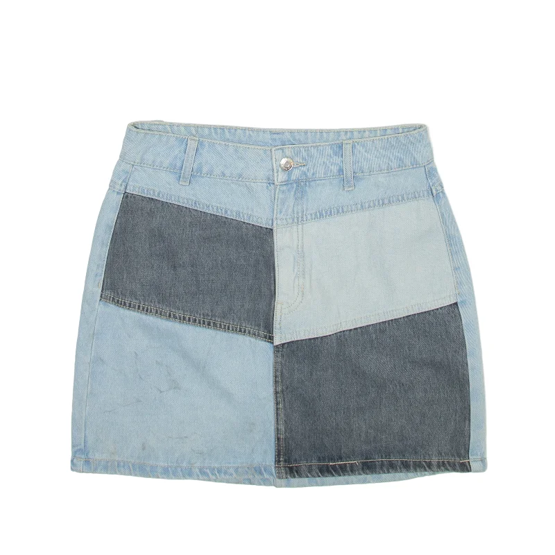 FABLE Y2K Patchwork Short Mini Skirt Blue Denim Womens M Mini Skirt Style