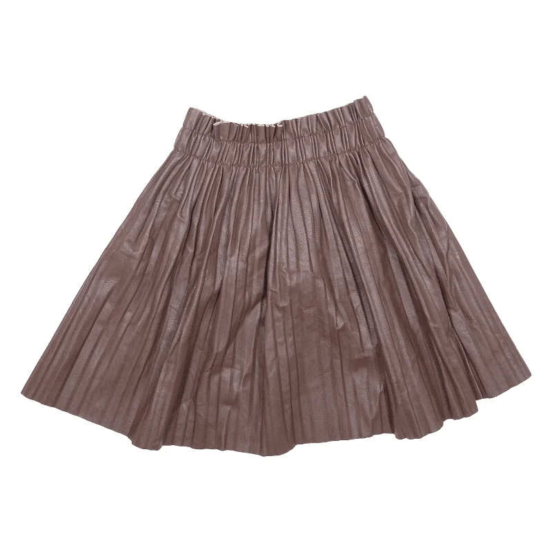 Faux Leather Womens Pleated Skirt Brown Short UK 6 Mini Skirt Vibes