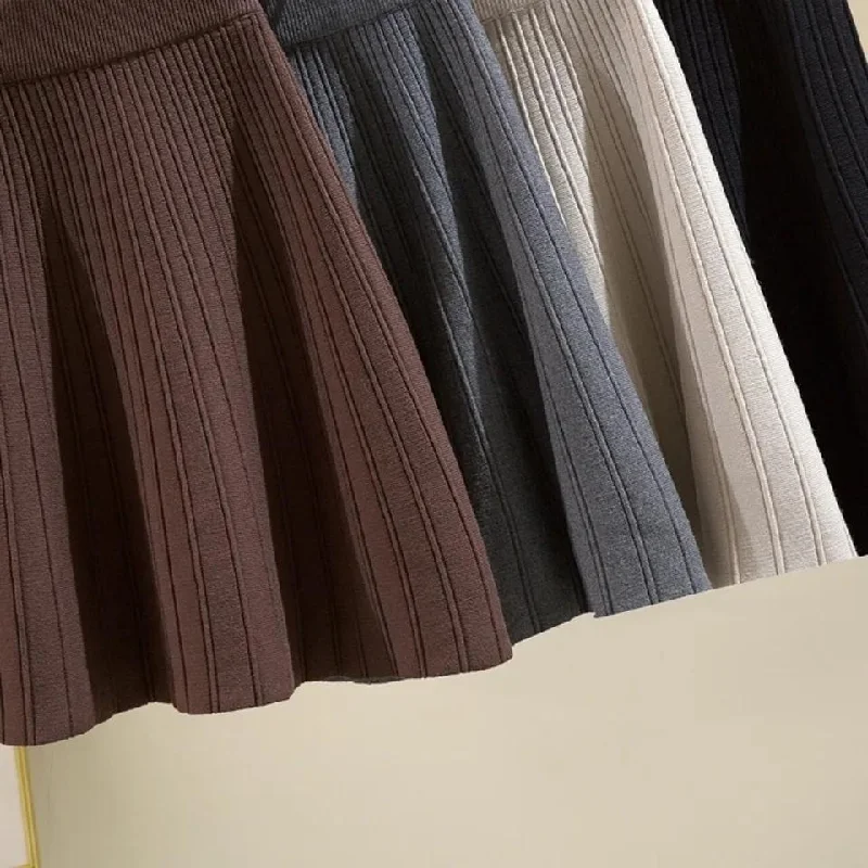 Knit Umbrella Skirt Half-length Skirt High Waist Autumn and Winter Women's A-line Short and Large-size Short Skirt Summer Mini Skirt