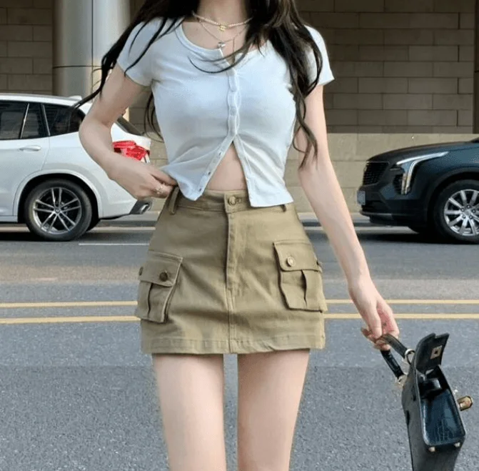 Mini Cargo High Waisted Skirt A-line Mini Skirt