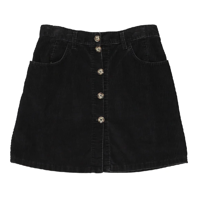 Miss Clark Mini Cord Skirt - 32W UK 12 Black Cotton Pleated Mini Denim