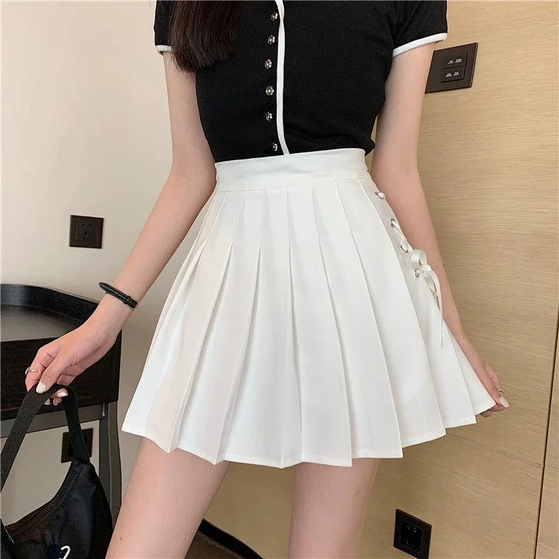 Pleated Skirt Women's Spring Summer All-match Strappy Short Skirt Korean Version of The College Style Skirt with Lining High Waist A-line Skirt Skater Mini Skirt