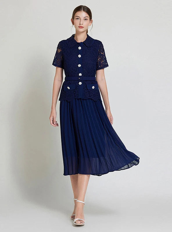 Short-sleeved Slim Top Pleated Skirt Two-piece Suit Mini Skirt Fashion