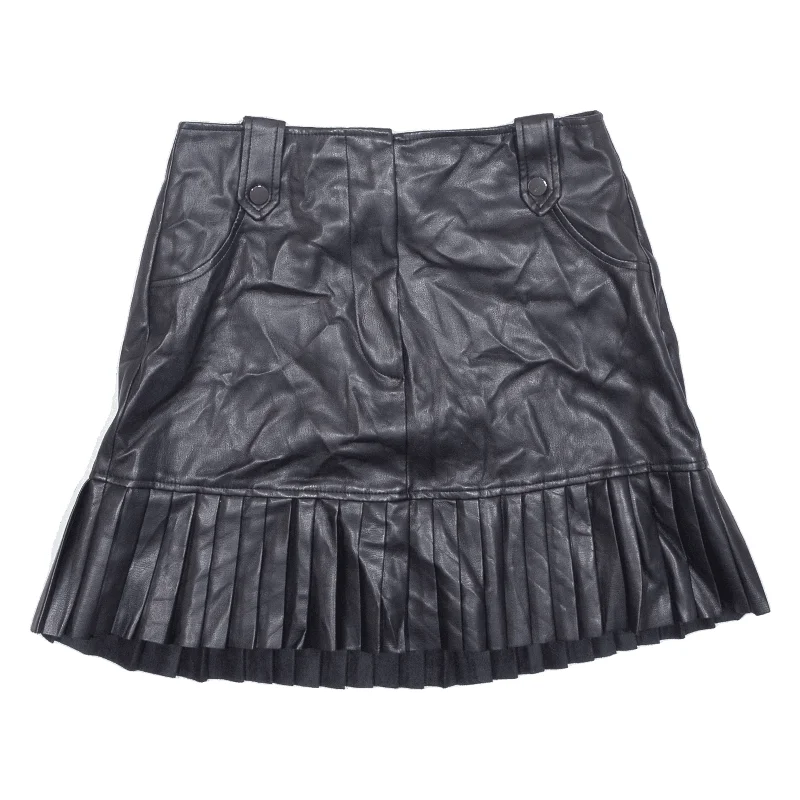 STRADIVARIUS Faux Leather Womens Pleated Skirt Black Short S Mini Skirt with Belt