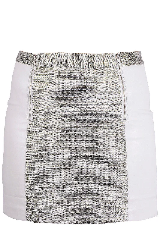 ALIA White Silver Metallic Mini Skirt Bodycon Mini Skirt