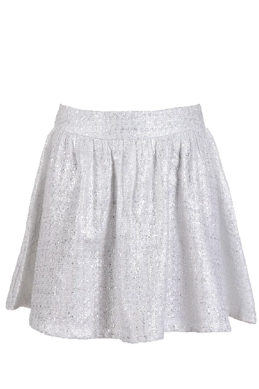 AZELIN Metallic White Mini Skirt Soft Pleated Skirt