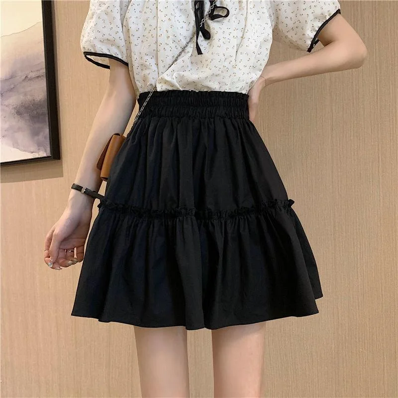 White Skirt Women's Summer Elastic Waist Fungus Fashion Temperament A-line Short Skirt Colorblock Mini Skirt