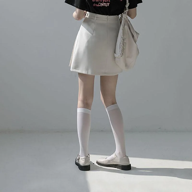 Woman Skirts High Waist Pleated Skirt Female Irregular Thin A-line Short Skirt Solid Color Hip Skirts Girls School Uniform Skirt High-Waisted Mini Skirt