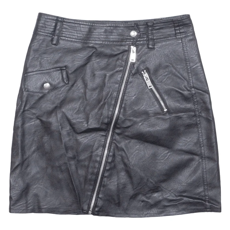 YESSICA Faux Leather Womens Straight Skirt Black Short UK 8 Ripped Denim Skirt