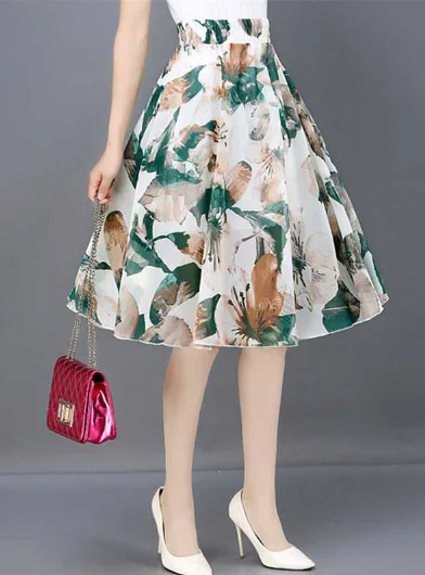 green casual Joker floral long thin high waist A word skirt Casual Maxi Skirt