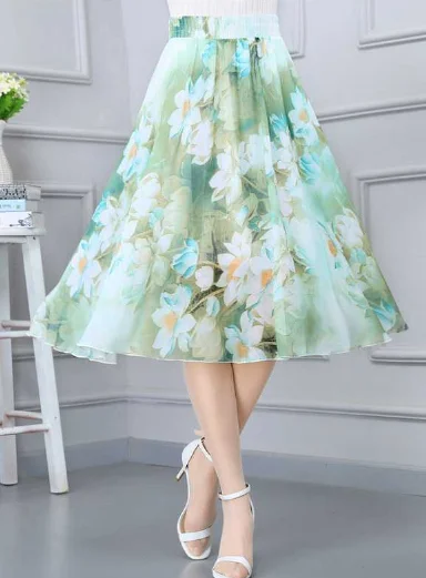 green casual summer Joker floral long thin high waist A word skirt Chic Maxi Skirt