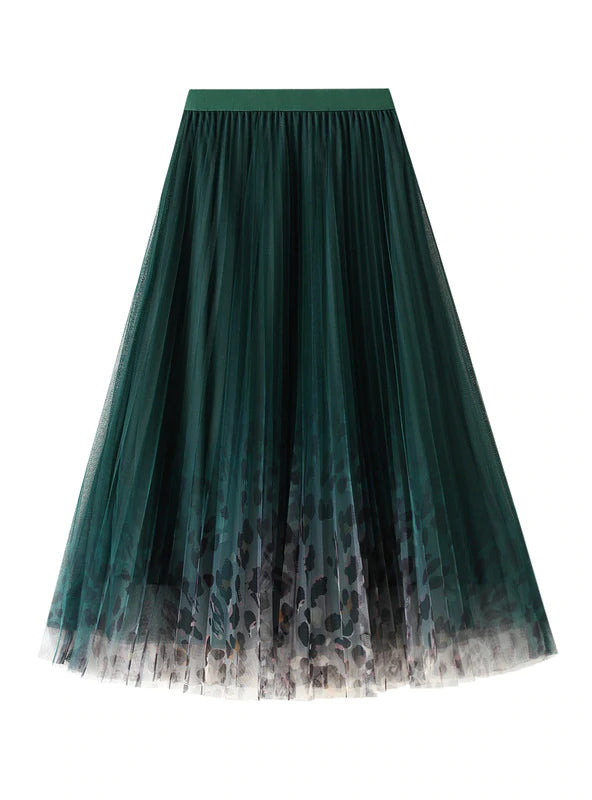 PLEATED LONG RETRO GAUZE SKIRT Front Slit Maxi