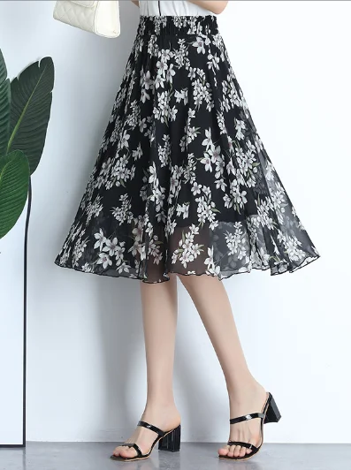 summer Joker floral long thin high waist Korean version big pendulum A word skirt Stylish Maxi Skirt