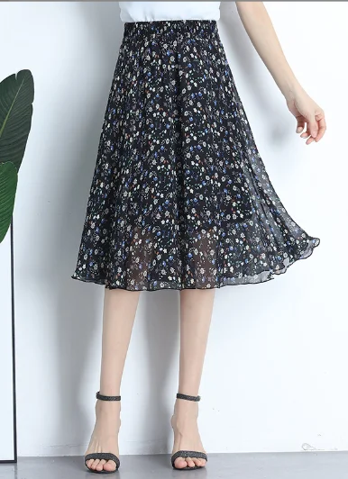 Summer Skirt Female Joker Floral Long Thin High-waisted Korean version of A-shaped skirt Midi Maxi Skirt