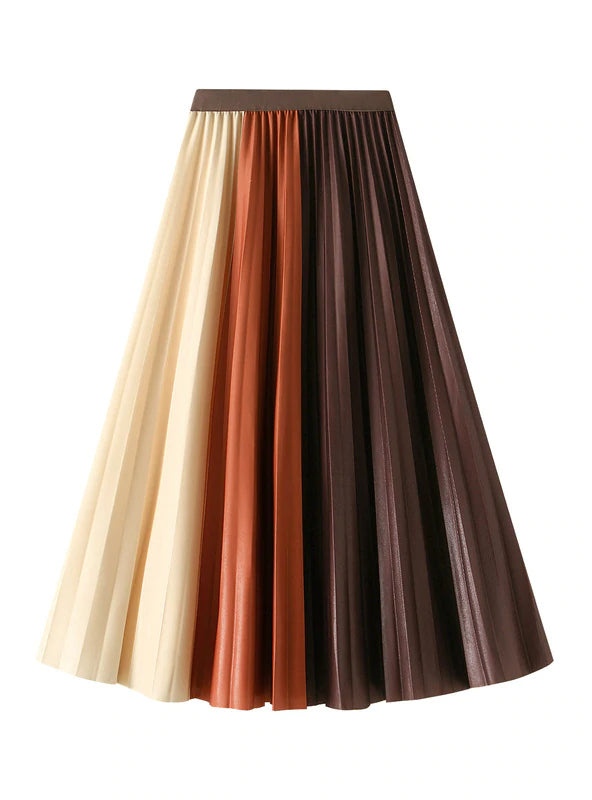 TWO-COLOR PLEATED SLIM LONG SKIRT Ruffle Maxi Skirt