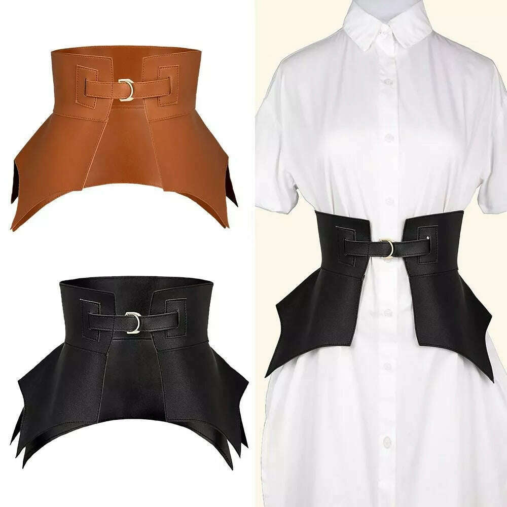 Black Brown Irregular Pu Leather Long Wide Belt Punk Style Women Fashion Autumn Winter Skirt Dress Coat Waistband Corset Belt Knit Maxi Skirt