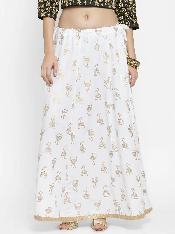 Wahe-NOOR Women's White Printed Maxi Skirt Maxi Skirt Style