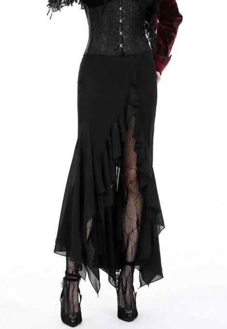 Dark In Love - Black Mermaid Ruffle Slim Long - Skirt Ruffle Maxi Skirt