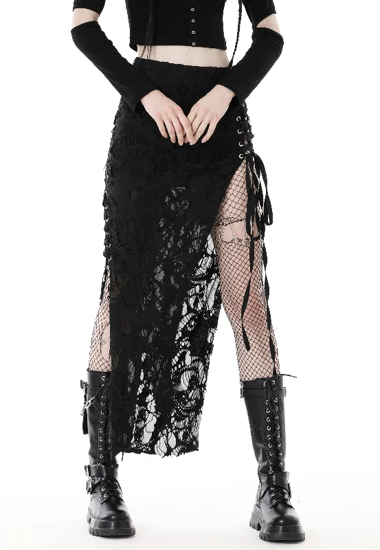 Dark In Love - Punk Sexy Bare Legs Long Shredded Black - Skirt Embellished Maxi Skirt