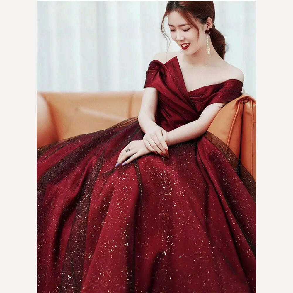 Elegant Dress for Women Burgundy Splicing Lace Sequin Strapless Long A-line Skirt Solid Color Evening Gown M392 Comfortable Maxi Skirt