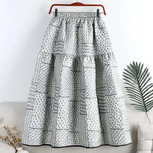 [EWQ] Chic 3D Print Skirts Vintage High Waist Elastic Autumn Long A-line Skirt Casual Women Vintage Big Hem Print Clothes 6R1486 Maxi Skirt Party