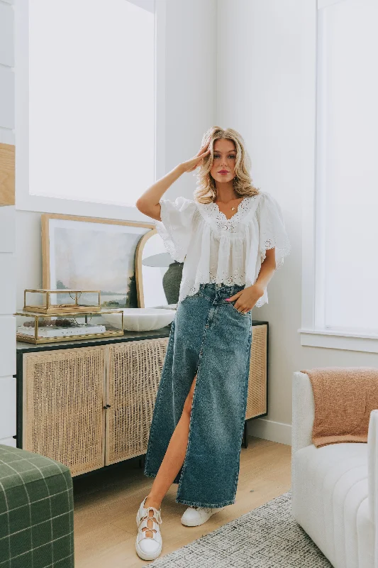 FREE PEOPLE - Come As You Are Denim Maxi Skirt Tartan Maxi Skirt