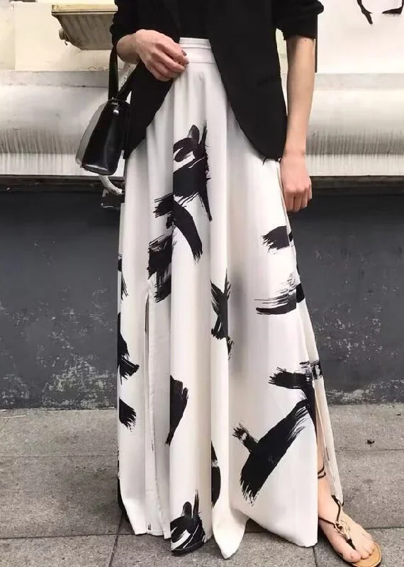 Italian Apricot Print Side Open High Waist Maxi Skirts Summer Beach Maxi