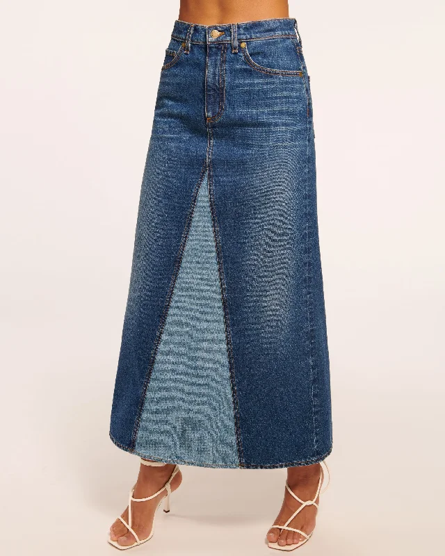 Jannie Two-Tone Denim Maxi Skirt Stretch Maxi Skirt