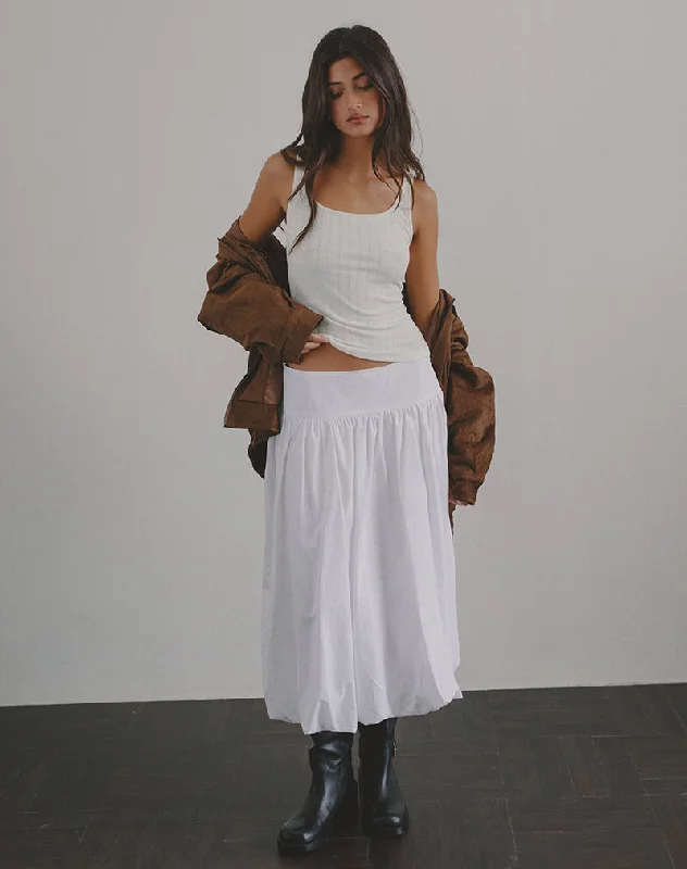 Kiyono Maxi Skirt in Poplin White Plaid Maxi Skirt