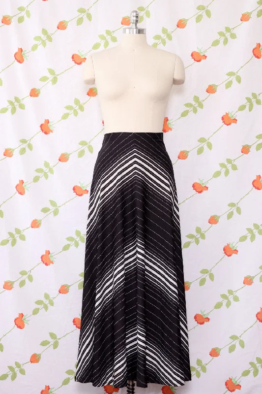 Monochrome Stripe Maxi Skirt XS-M Layered Maxi Skirt