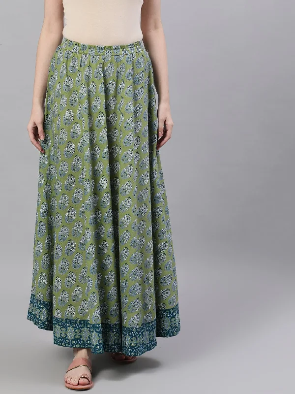 NOZ2TOZ Women Green printed maxi skirt Sleek Maxi Skirt