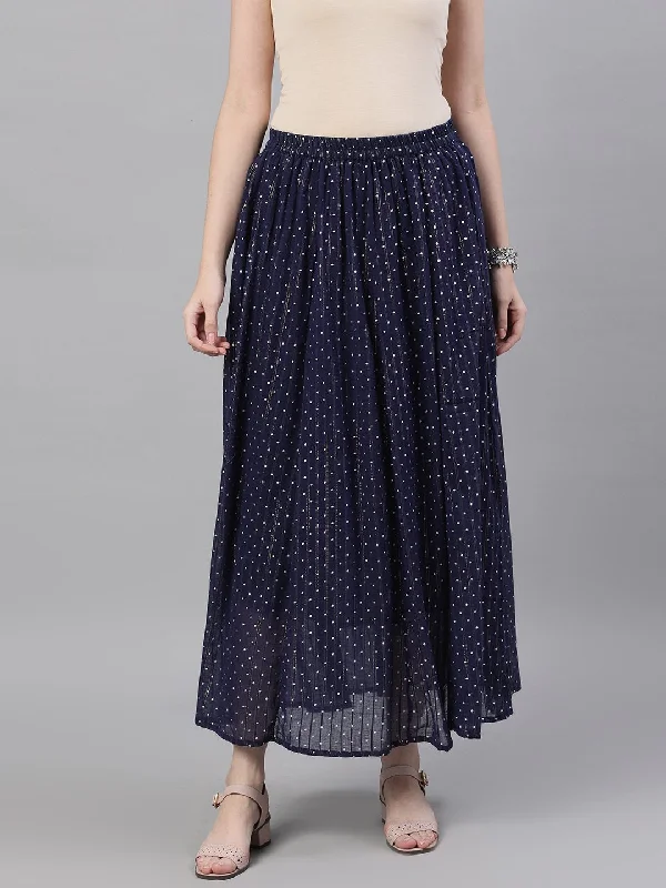 NOZ2TOZ Women Navy blue polka dot printed maxi skirt Cozy Maxi Dress