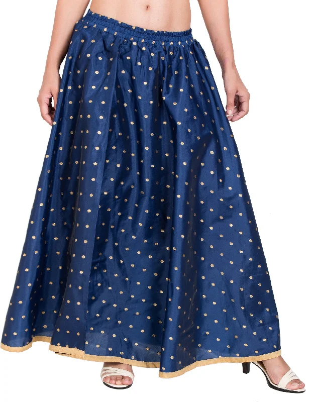 PAVONINE Navy Blue Color Golden Zari Work Satan Fabric Maxi Skirt For Women Formal Maxi Skirt