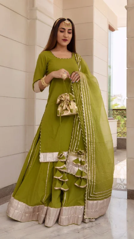 Pomcha Jaipur Falguni Green Long Kurta Skirt Set Sexy Long Skirt