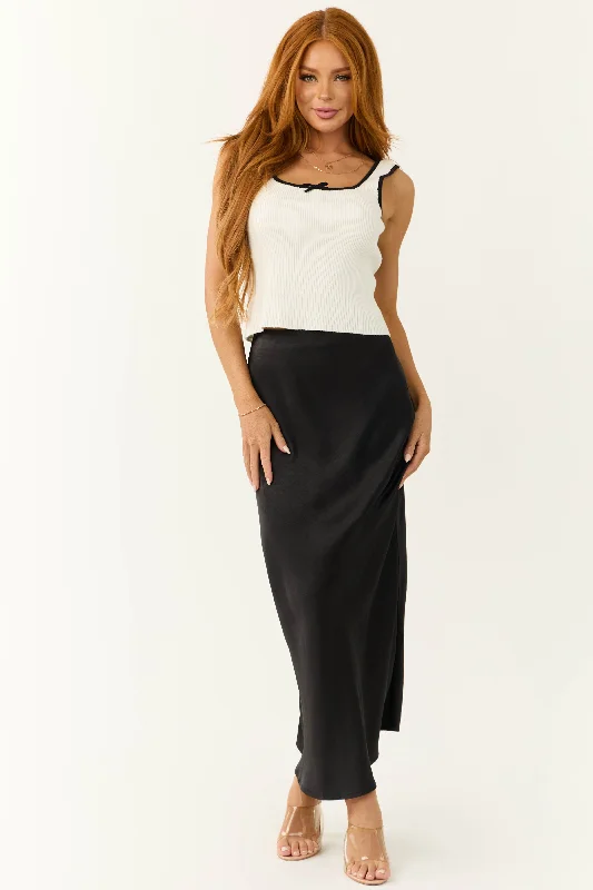 Shiny Black Satin Maxi Skirt Maxi Skirt Dress