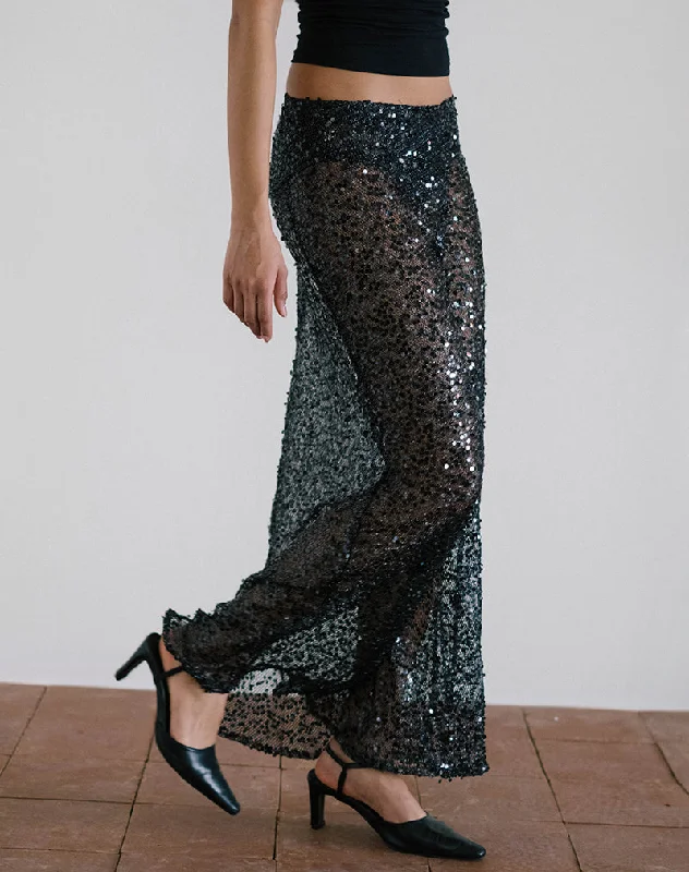 Vanessa Maxi Skirt in Sequin Mesh Black Maxi Skirt Style