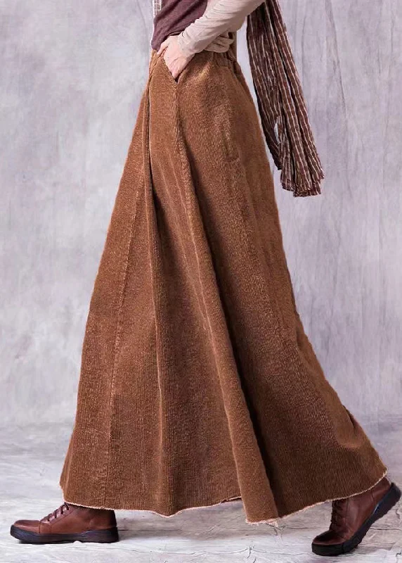 Vintage Coffee Wrinkled Pockets Corduroy Maxi Skirt Spring Maxi Skirt Set