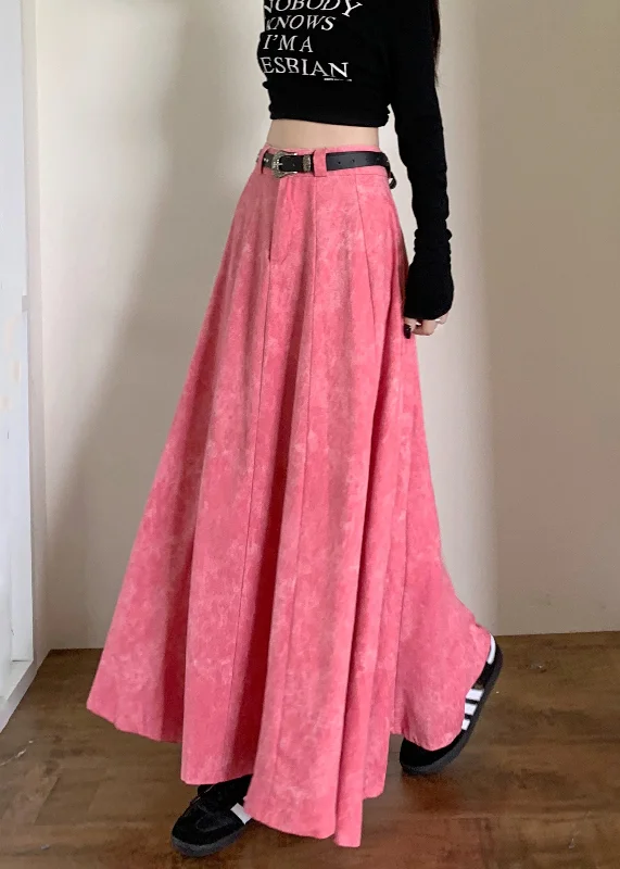 Vintage Pink High Waist Patchwork Cotton Maxi Skirts Spring Cozy Maxi Skirt