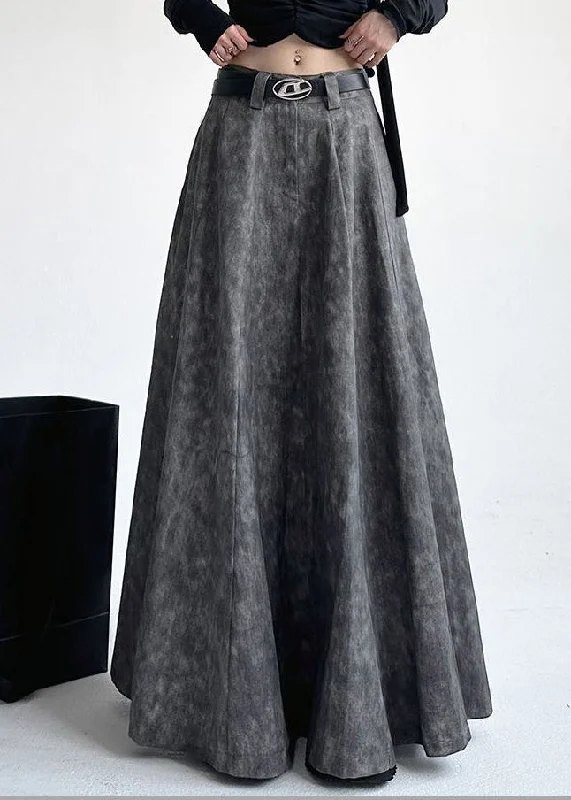 Women Grey High Waist Pockets Maxi Skirt Spring V-neck Maxi Skirt