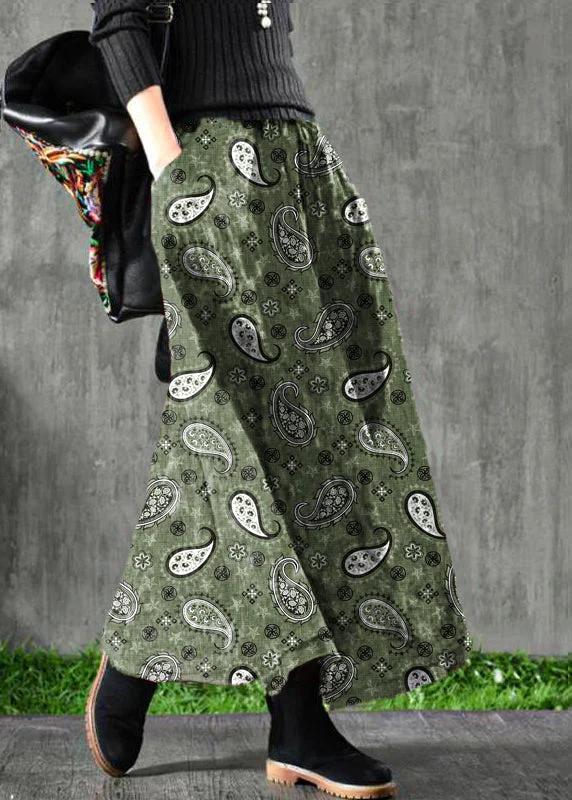 Women Velour Green cashew nuts Skirt Maxi Length Bohemian Maxi Skirt