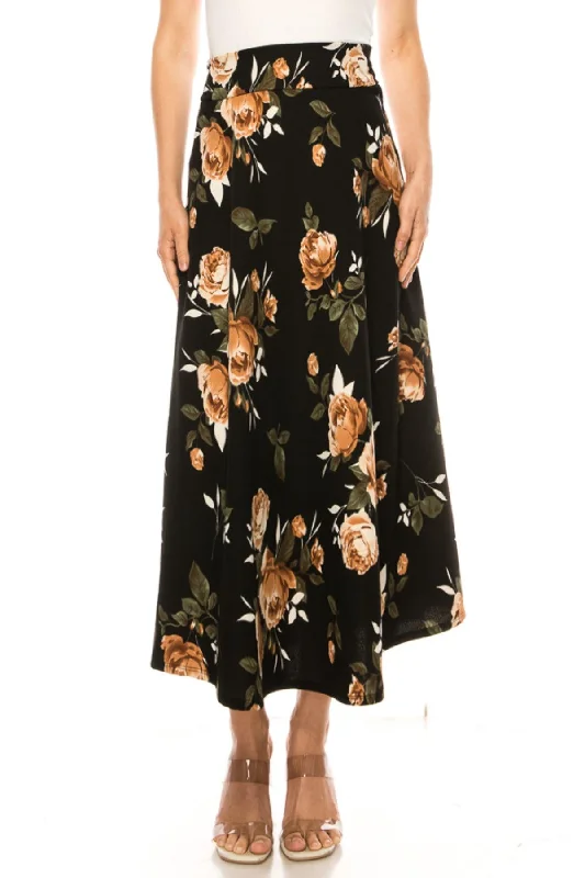 Women's Casual Floral Print A-Line Long Skirt Soft Maxi Skirt