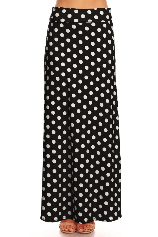 Women's Polka Dot Comfy Foldable Waist Loose Fit A-Line Loungewear Long Maxi Skirt Front Slit Maxi